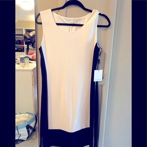 White Calvin Klein dress with black trim and gold zipper detail *NWT*